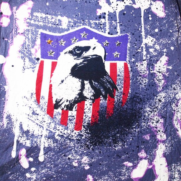 Rock & Republic Patriotic Top, Ladies Size Medium, Eagle, Silver Stars, Rivets - Picture 3 of 4
